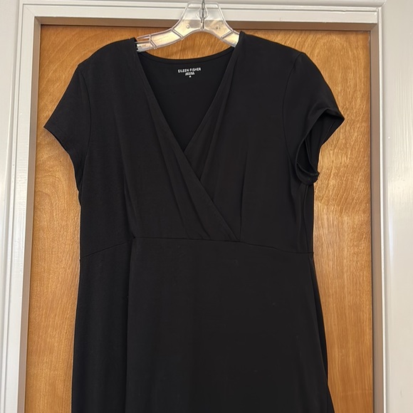 Eileen Fisher cotton v neck MIDI Dress in Black medium - Picture 3 of 6